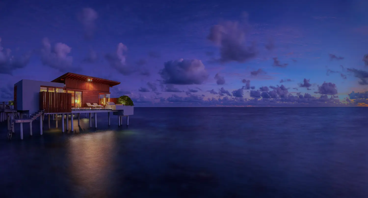 Restaurant und Sandboden im Park Hyatt Maldives Hadahaa.